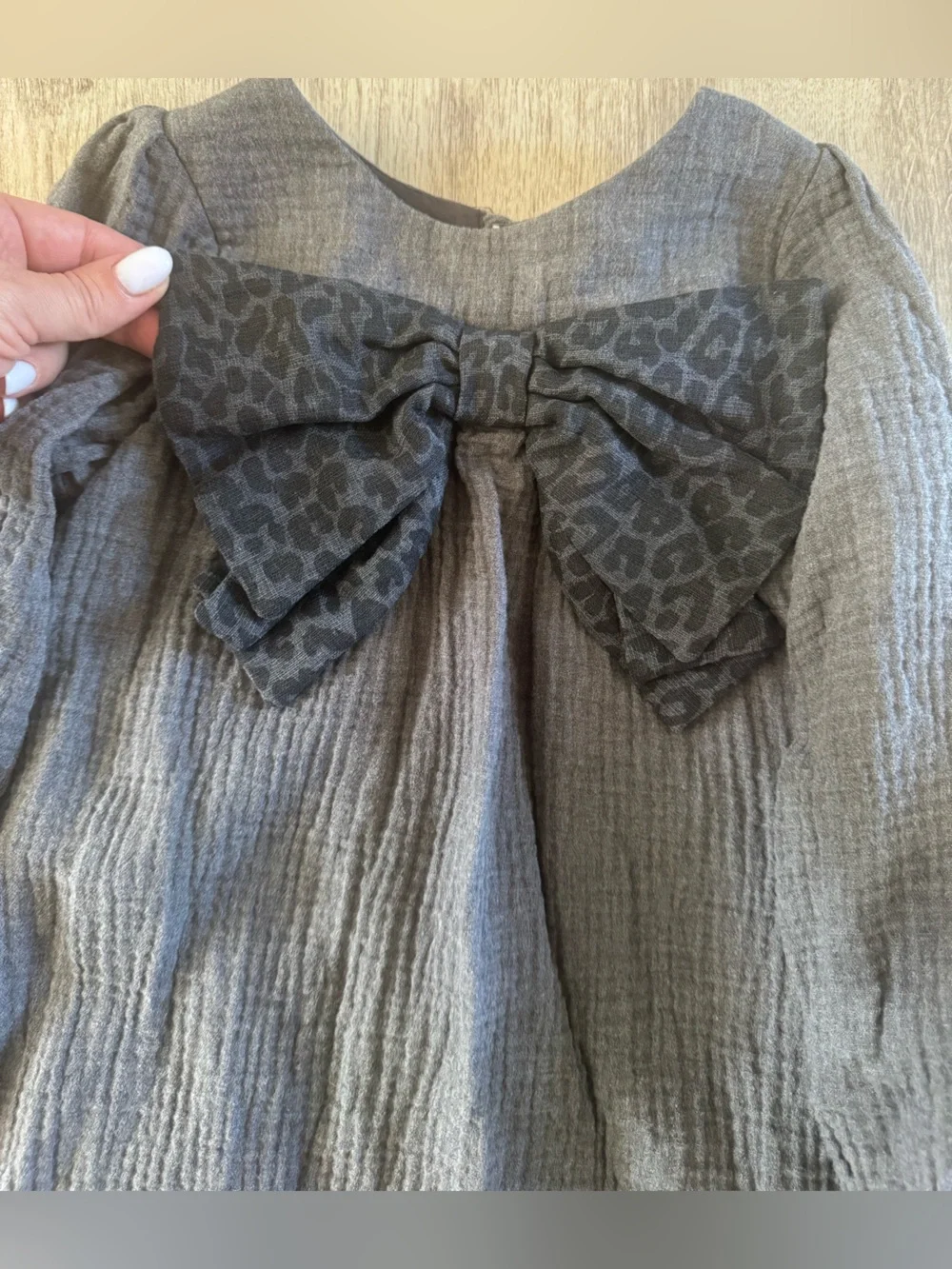 ZARA Girls' Charcoal Gray Long-Sleeve Bow Tunic muslin cotton dress size 6